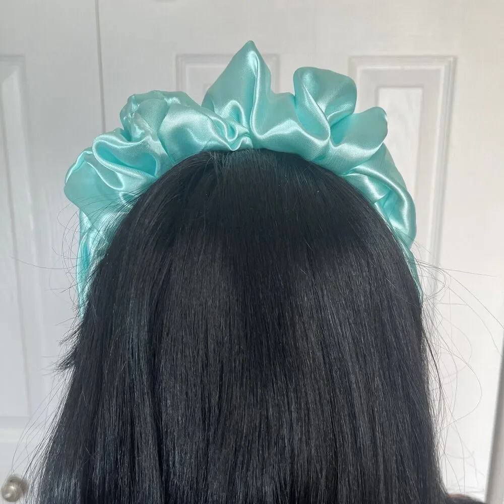 Blue Satin Headband wrap scrunched For Women Pleated design